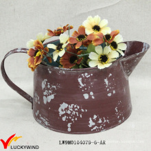 Pequeno Rústico Colorido Handmade Pintado Metal Flower Pot